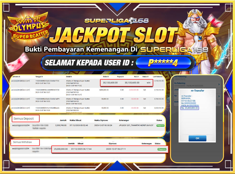 SUPERLIGA168 GATES OF OLYMPUS SUPER SCATTER Rp.25,000,000LUNAS